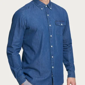 Camicia button down in chambray di cotone - Denim