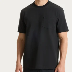 T-shirt girocollo con taschino in jersey di cotone - Nero