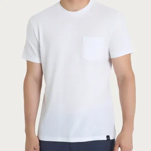 T-shirt girocollo con taschino in slub jersey di cotone - Bianco