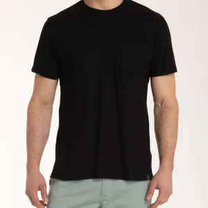T-shirt girocollo con taschino in slub jersey di cotone - Nero