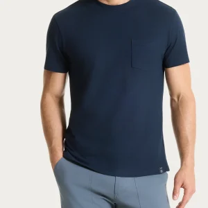 T-shirt girocollo con taschino in slub jersey di cotone - Bleu
