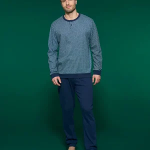 Pigiama a serafino in interlock di caldo cotone - Fant. Navy Blazer