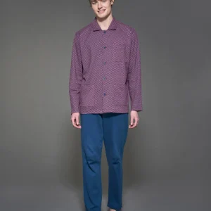 Pigiama aperto con colletto in interlock di caldo cotone - Fant. Zinfandel