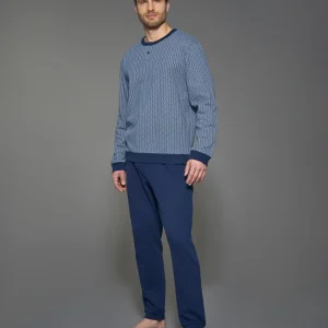 Pigiama a serafino in interlock di caldo cotone - Fant. Navy Blazer