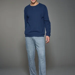 Pigiama a serafino in interlock di caldo cotone - Fant. Navy Blazer