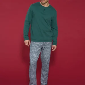 Pigiama a serafino in interlock di caldo cotone - Fant. Bistro Green