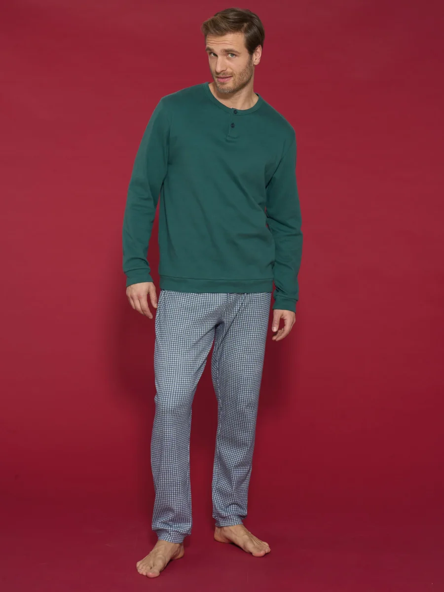 Pigiama a serafino in interlock di caldo cotone - Fant. Bistro Green - immagine 2