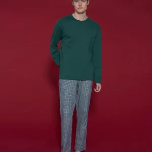 Pigiama girocollo in interlock di caldo cotone - Fant. Bistro Green