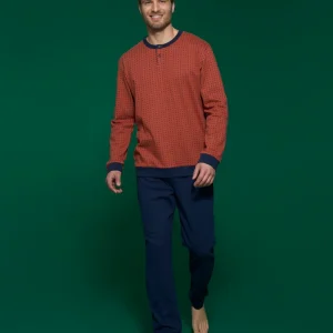 Pigiama a serafino  in interlock di caldo cotone - Fant. Burnt Brick