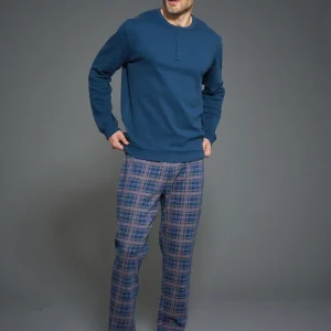 Pigiama a serafino in interlock di cotone - Fant. Insignia Blue