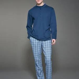 Pigiama con collo alto serafino  in interlock di caldo cotone - Fant. Lavender Lustre