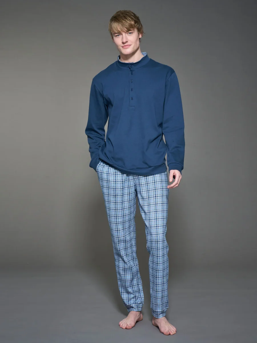 Pigiama con collo alto serafino in interlock di caldo cotone - Fant. Lavender Lustre