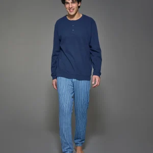 Pigiama a serafino in interlock di caldo cotone - Fant. Navy Blazer