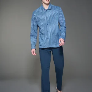 Pigiama aperto in interlock di caldo cotone - Fant. Navy Blazer