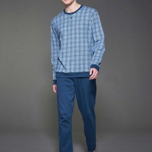 Pigiama tartan a serafino in interlock di cotone - Fant. Lavender Lustre