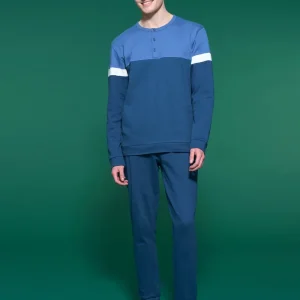 Pigiama a serafino in in interlock di cotone - Fant. Bijou Blue