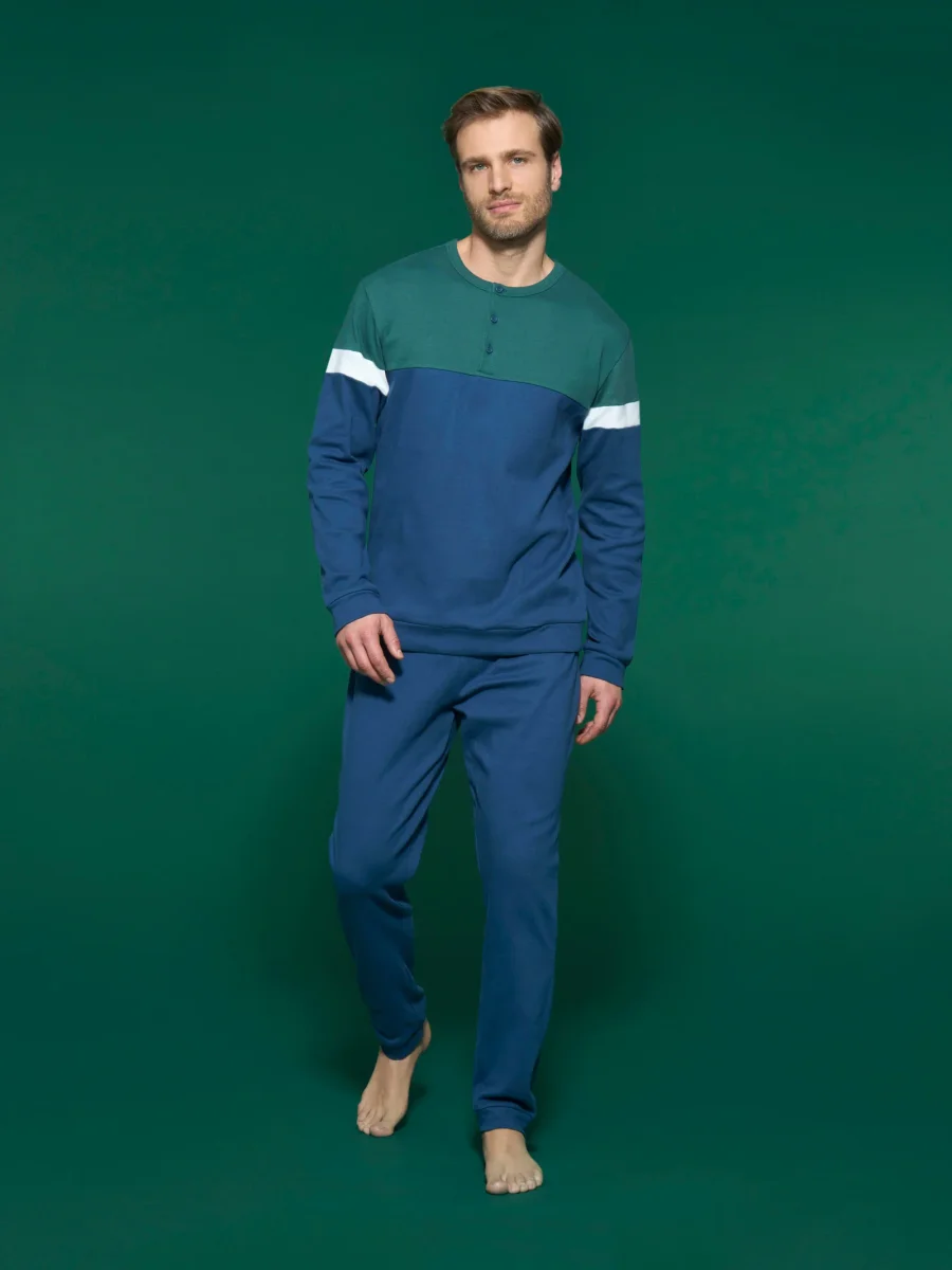 Pigiama a serafino in in interlock di cotone - Fant. Bistro Green