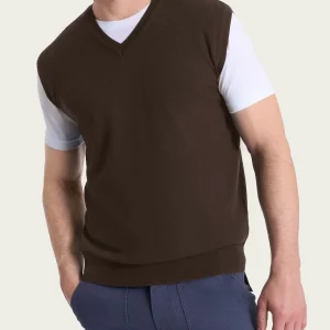 Pull smanicato con scollo a V in maglia unita in Merino Soft - Chocolate Torte