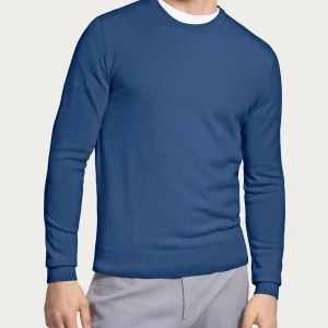 Pull girocollo a maglia unita in Merino Soft - Gray Blue