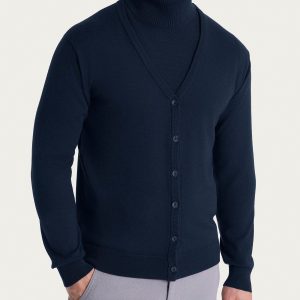 Cardigan a maglia unita in Merino Soft - Bleu