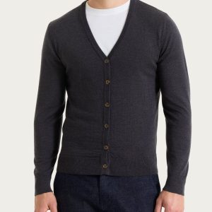 Cardigan a maglia unita in Merino Soft - Oscuro Mel.