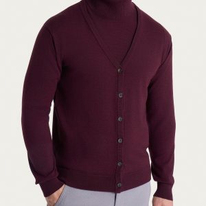 Cardigan a maglia unita in Merino Soft - Fig