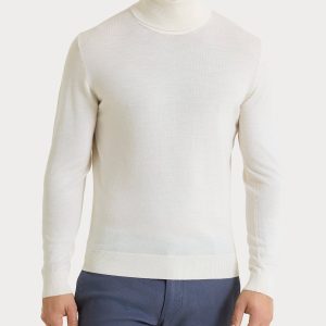 Dolcevita a maglia unita in Merino Soft - Avorio