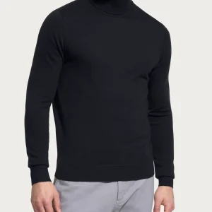 Dolcevita a maglia unita in Merino Soft - Nero