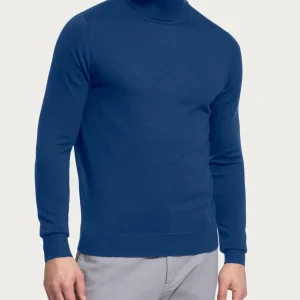 Dolcevita a maglia unita in Merino Soft - Blu Cobalto