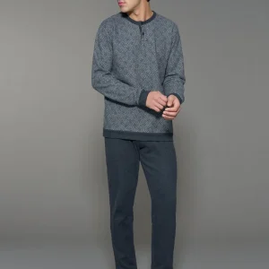 Pigiama a serafino con fantasia a rombi in Cotton Eco Pile - Fant.Oscuro Mel