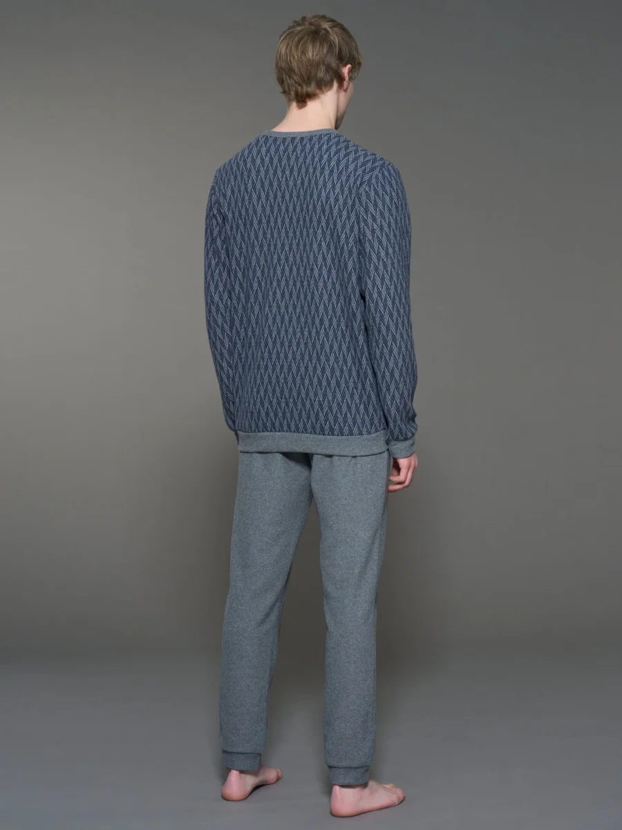 Pigiama a serafino spigato in Cotton Eco Pile - Fant. Indigo Mel. - immagine 3