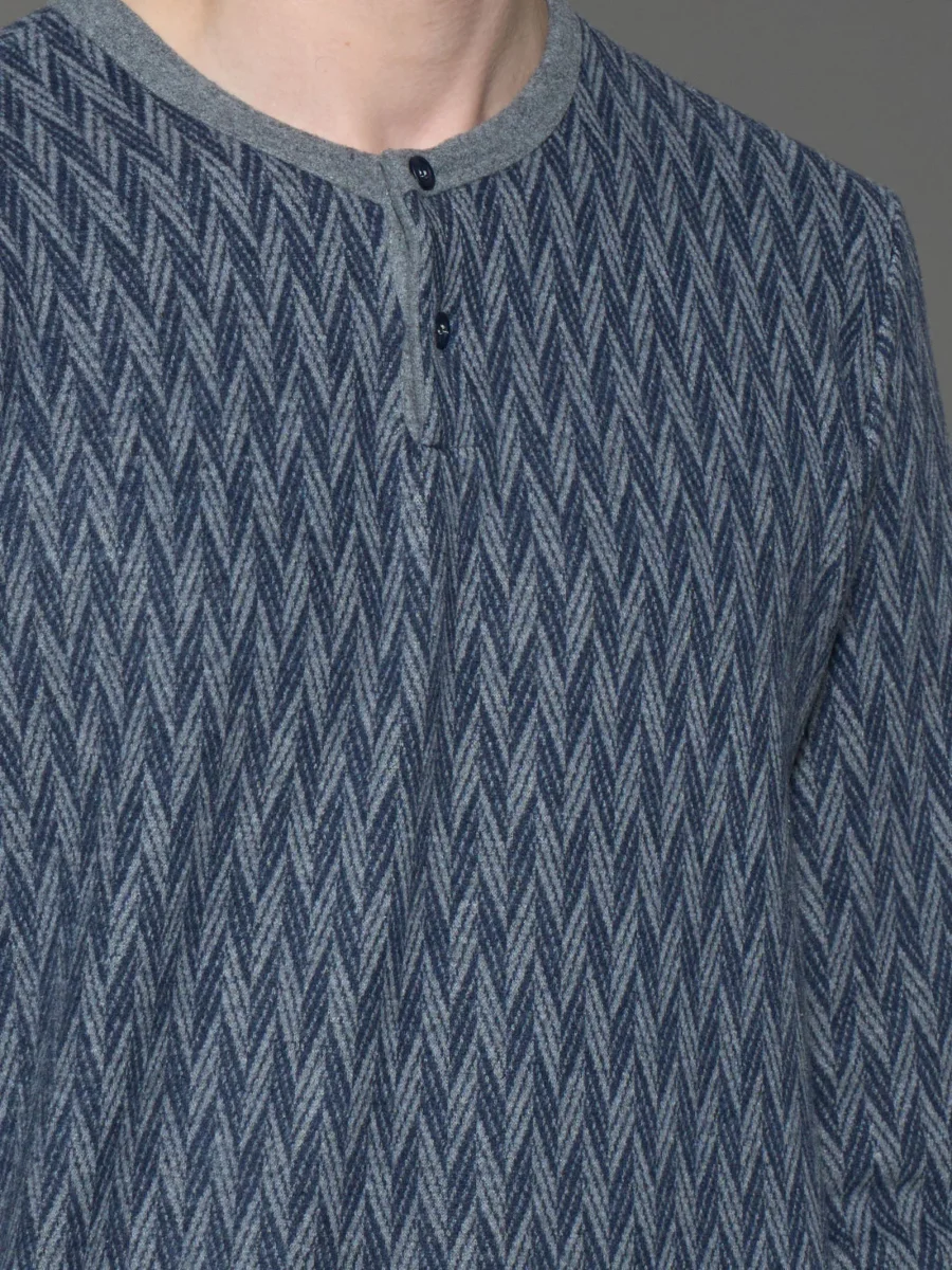 Pigiama a serafino spigato in Cotton Eco Pile - Fant. Indigo Mel. - immagine 4