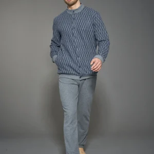 Pigiama aperto spigato in Cotton Eco Pile - Fant. Indigo Mel.