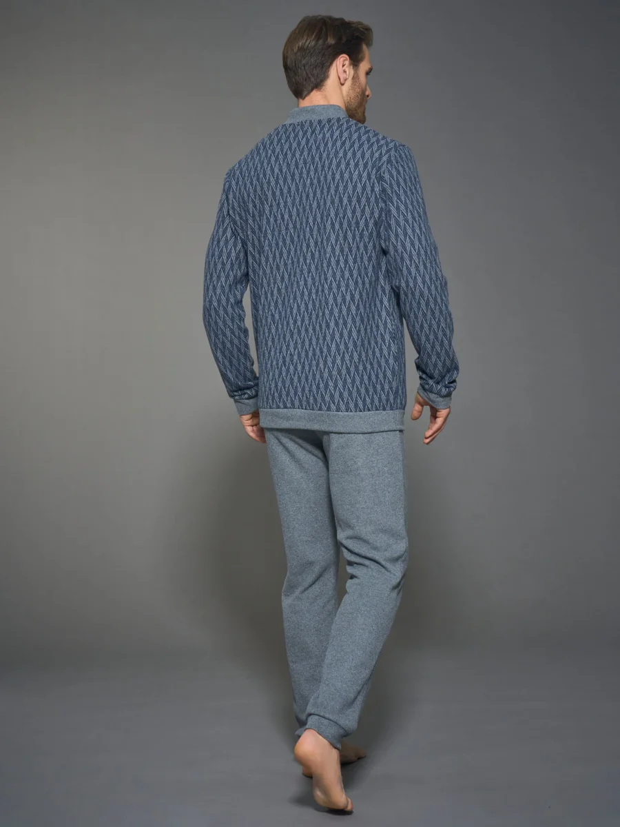 Pigiama aperto spigato in Cotton Eco Pile - Fant. Indigo Mel. - immagine 3