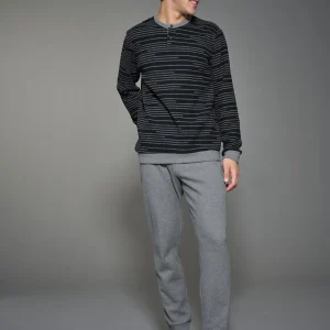 Pigiama a serafino a righe in Cotton Eco Pile - Fant.Fucile Mel.