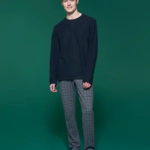 Pigiama a serafino in fantasia in Cotton Eco Pile - Fant.Grigio Mel.