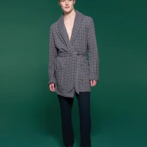 Vestaglia corta da camera in Cotton Eco Pile - Fant.Grigio Mel.