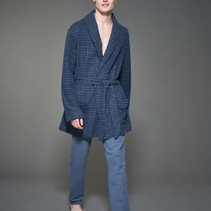 Vestaglia corta da camera in Cotton Eco Pile - Fant.Indigo