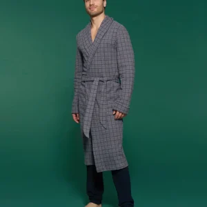 Vestaglia lunga da camera in Cotton Eco Pile - Fant.Grigio Mel.