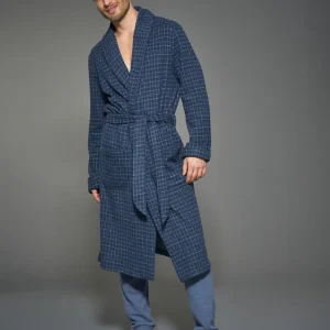 Vestaglia lunga da camera in Cotton Eco Pile - Fant.Indigo