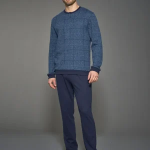 Pigiama a serafino con fantasia in Cotton Eco Pile - Fant.Denim