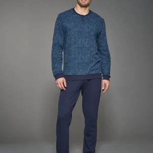 Pigiama a serafino con fantasia in Cotton Eco Pile - Fant.Delave'