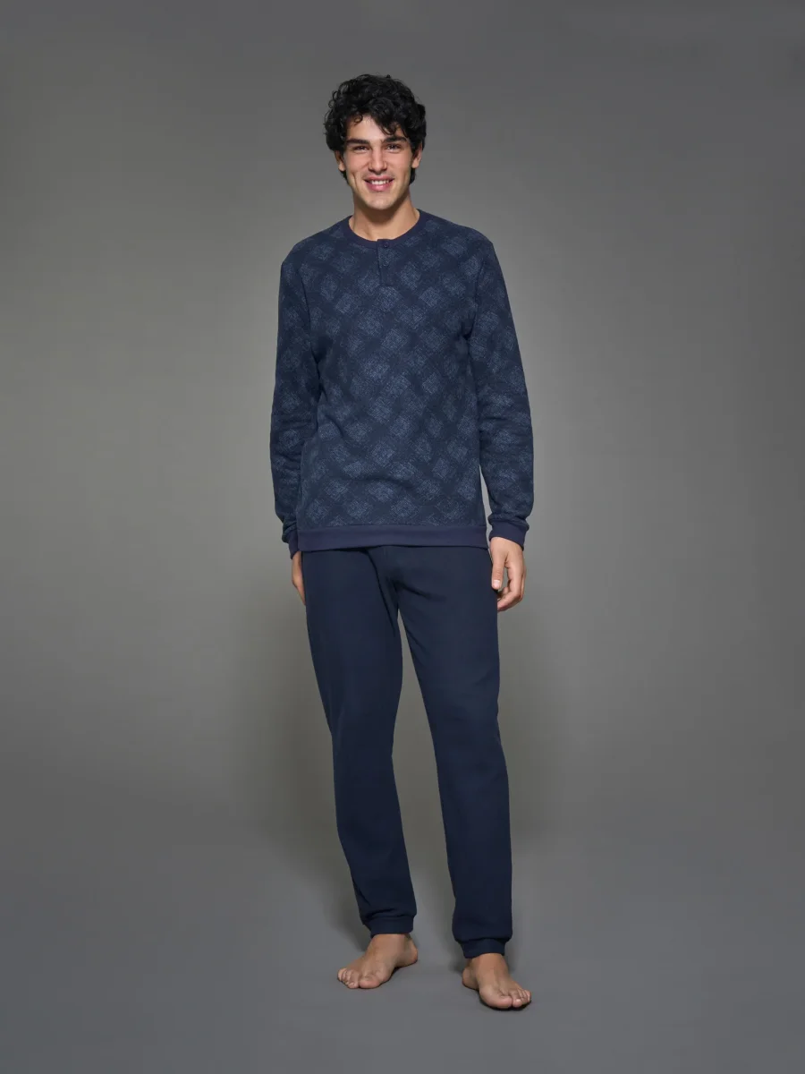 Pigiama tartan a serafino in Cotton Eco Pile - Fant.Delave' Mel. - immagine 2