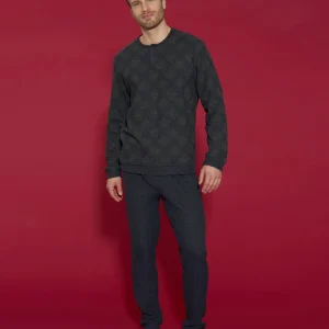 Pigiama tartan a serafino in Cotton Eco Pile - Fant. Rain Forest