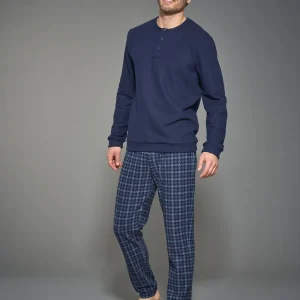 Pigiama serafino con pied de poule in Cotton Eco Pile - Fant.Tenebre