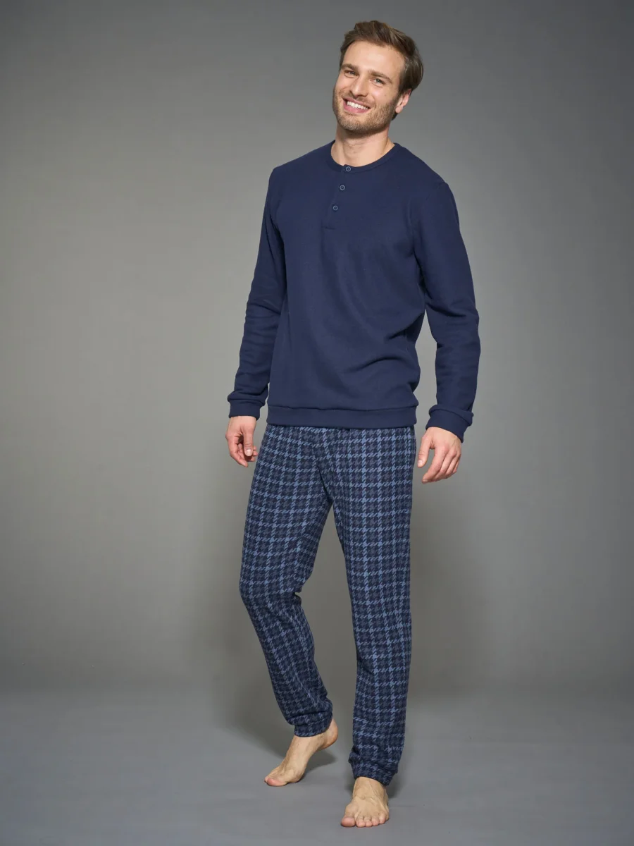 Pigiama serafino con pied de poule in Cotton Eco Pile - Fant.Tenebre - immagine 2