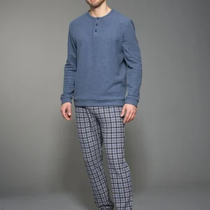 Pigiama serafino con pied de poule in Cotton Eco Pile - Fant. Terra