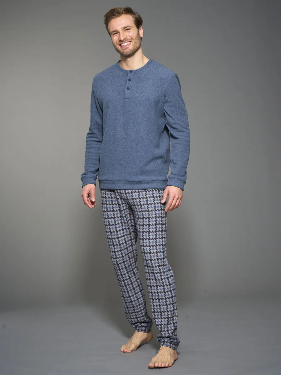 Pigiama serafino con pied de poule in Cotton Eco Pile - Fant. Terra