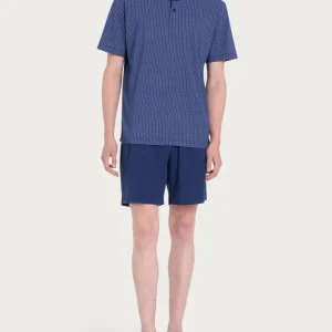 Pigiama corto a serafino con fantasia marinaresca in Jersey di Cotone - Fant. Naval Academy Ancore