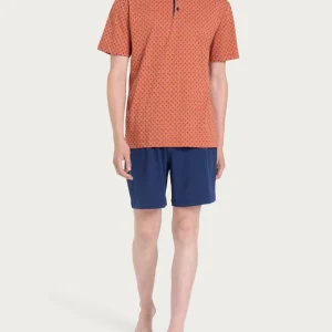 Pigiama corto a serafino con fantasia marinaresca in Jersey di Cotone - Fant. Mango Ancore e Timoni